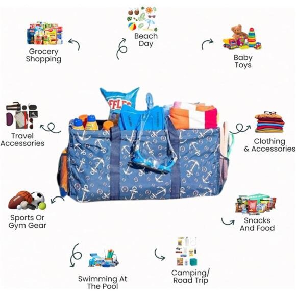 Extra Large Utility Tote Bag-Oversized Collapsible Reusable Wire Frame Rectangle - Picture 2 of 8